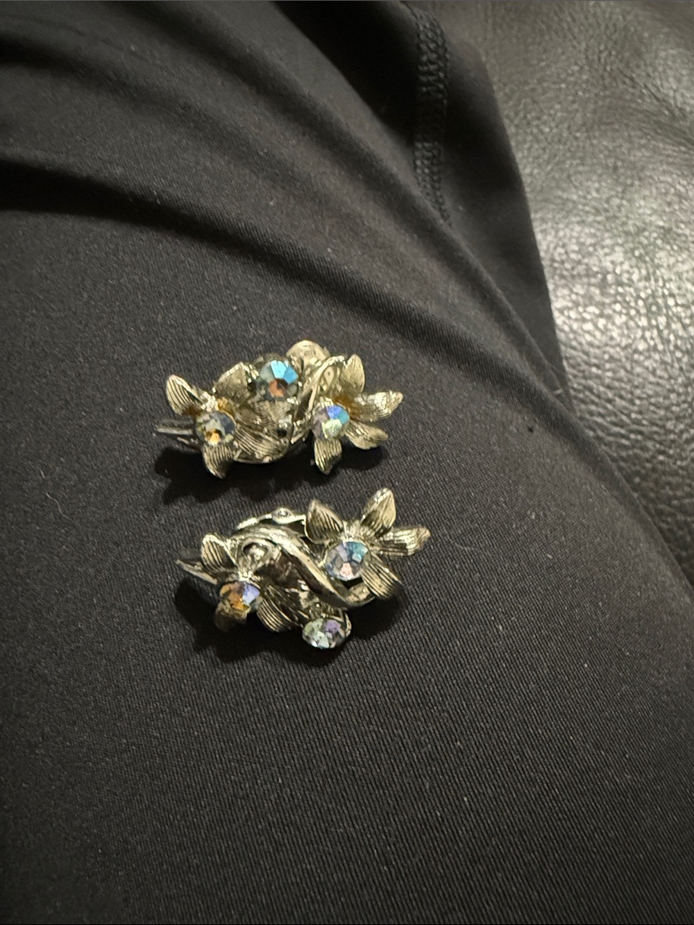 Vintage Coro Gold-Tone Floral Clip Earrings with Aurora Borealis Stones
